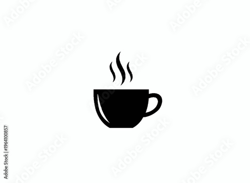 Steaming Coffee Mug Silhouette: Minimalist monochrome representation of a freshly brewed hot beverage, inviting warmth and comfort.
