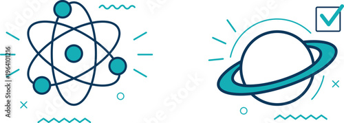 Comparison of atomic structure and planetary model representations with accuracy indicators.