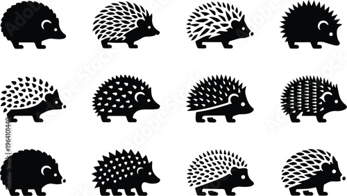 Hedgehog Silhouette Icon Collection Set