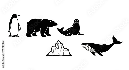 Black silhouettes of Arctic wildlife.