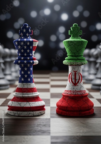 US and Iran Geopolitics Strategy Concept - Chess Kings with National Flags