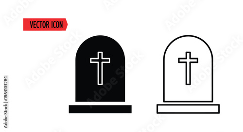 Tombstone, grave, cross icons, cemetery symbols, vector