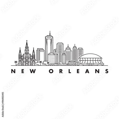 New Orleans Skyline Line Icon – Minimal Black Outline Cityscape Vector