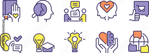 Illustrations of various aspects of human well-being and support services