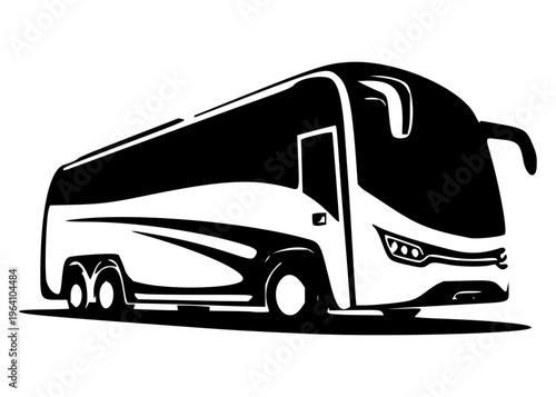 Modern luxury coach bus with large windshield and sleek design elements