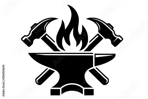 Blacksmithing tools and fire in a vector graphic illustration