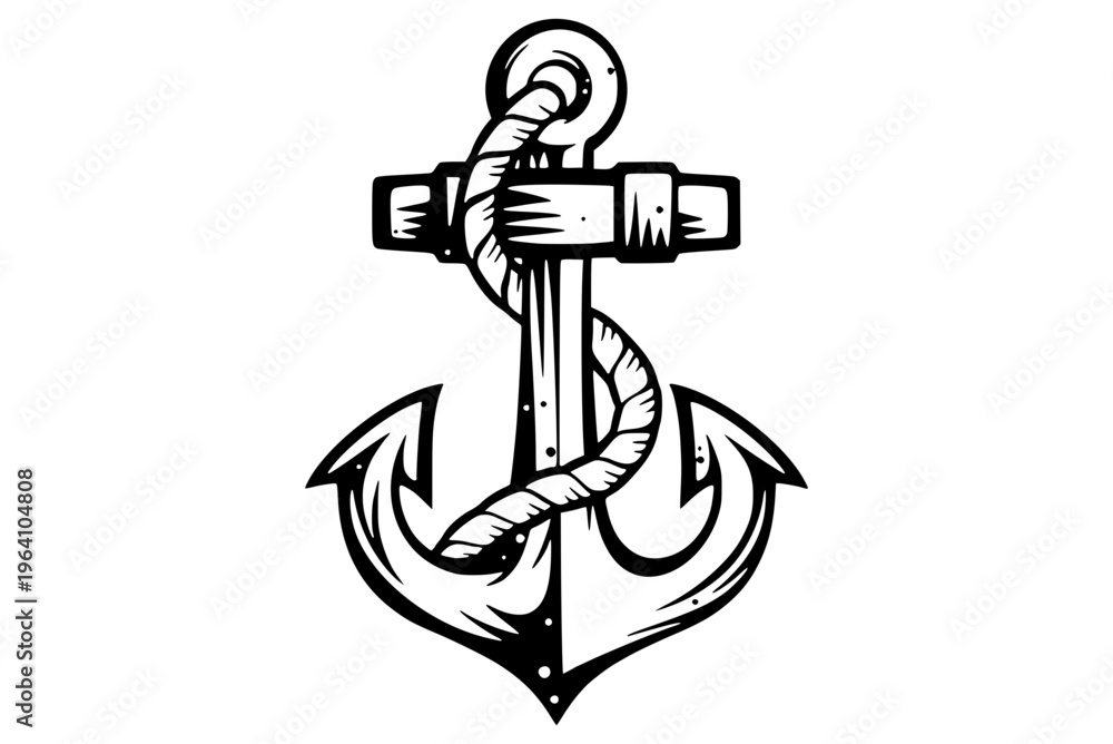 Naklejka premium Detailed vector illustration of a nautical anchor with rope wrapped around it