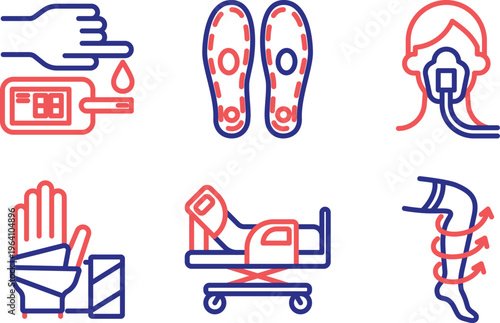 Medical procedures and diagnostic tools illustrated with icons