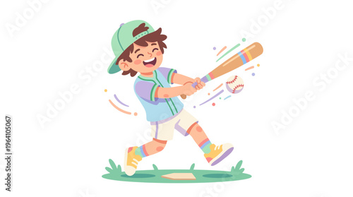 Young boy playing baseball with a bat and ball.