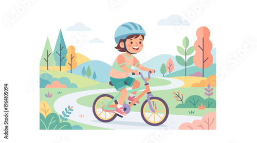 Young child happily riding a bicycle outdoors.