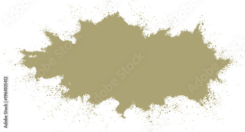 Beige paint splatter with rough edges and scattered particles on a white background