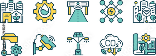Illustrations of sustainable urban infrastructure and smart city technologies