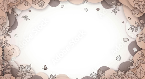 Whimsical Papercut Border with Delicate Leaves and a Small Figure