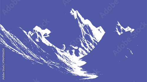 White jagged mountain peaks silhouette against a solid periwinkle blue background