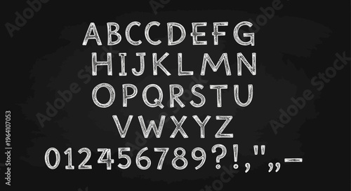 Alphabet and numbers on black background.