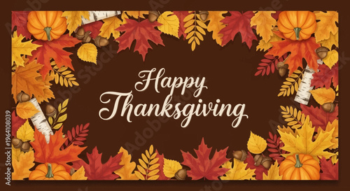 Happy Thanksgiving greeting card with fall leaves.