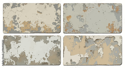 Four distressed metal texture plates background.
