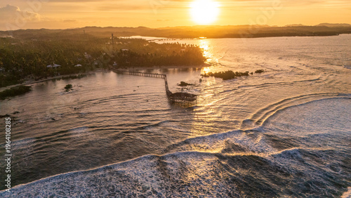 Canvas Print Aerial view of the iconic Cloud 9 wooden boardwalk in General Luna, Siargao, Philippines