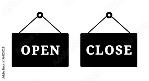 Simple graphic representation of open and close hanging signs, offering a clear visual cue for business availability and current operating status