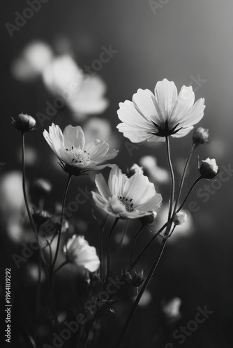 a minimal black and white botanical wall art with delicate white flowers