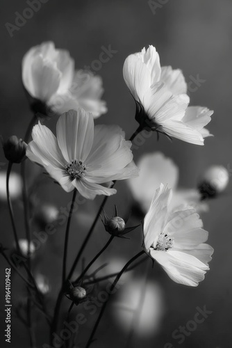 a minimal black and white botanical wall art with delicate white flowers