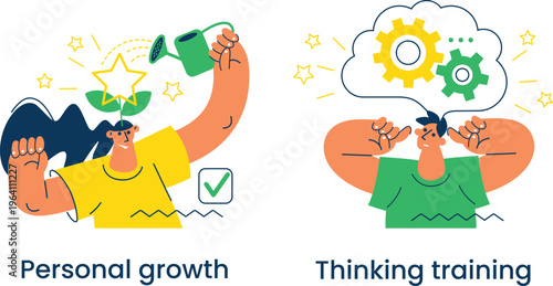 Illustration comparing personal growth and thinking training concepts visually