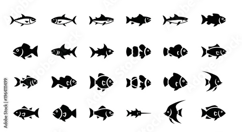 Diverse Fish Silhouettes Collection: Aquatic Life Icons for Design