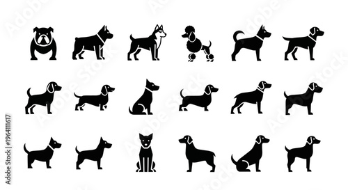 Diverse Dog Breeds Silhouettes Collection: Pet Icons Vector Art