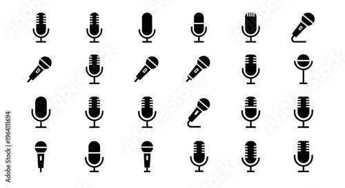 Collection of Microphone Icons: Vintage, Modern, Studio, Dynamic, Condenser, USB