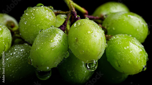 Shiny Green Grapes with Water Droplets – High Detail Fruit Macro Shot, Generative AI