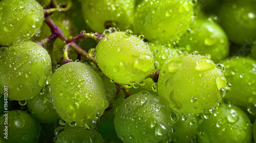 Macro View of Fresh Green Grapes with Refreshing Water Droplets, Generative AI