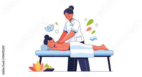 Woman receiving a relaxing therapeutic massage from a professional masseuse.