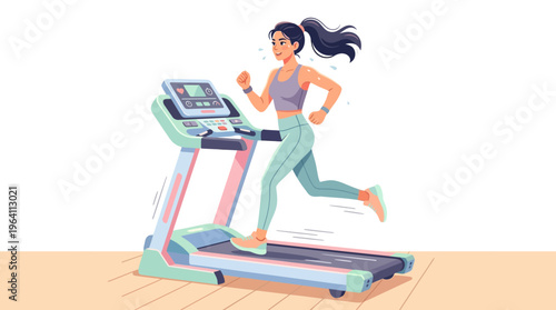 Woman running on a modern treadmill for fitness.