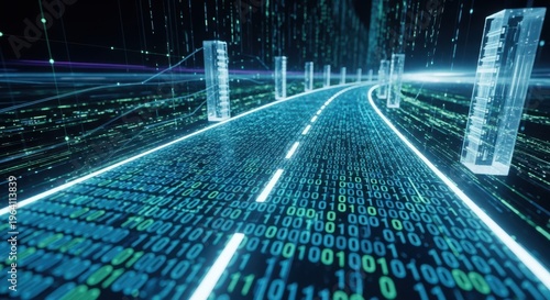 Digital road Digital Code road concept 3d illustration