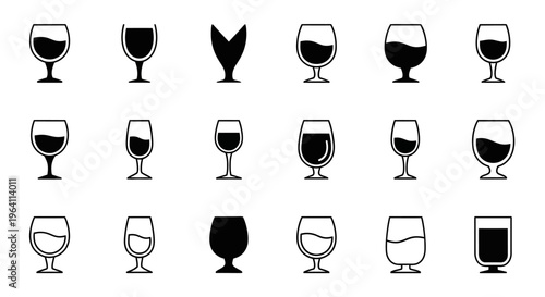 Collection of Various Wine Glasses and Drinkware Icons