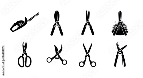 Gardening Tools Collection: Hedge Trimmer, Pruners, Shears, Scissors Icons