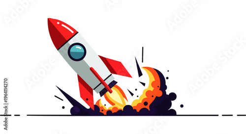 a cartoon rocket launch symbolizing a new business start demonstrating innovation and rapid progress with a powerful take off