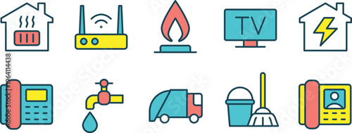 Collection of icons representing common household and utility services