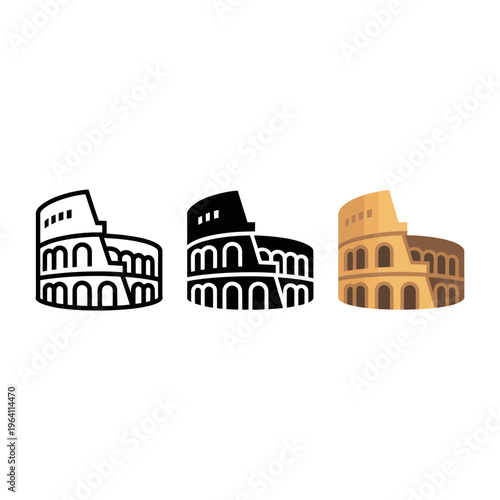 A digital illustration of the Colosseum in various colors and styles