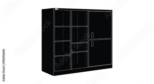 Black metal cabinet with shelving and doors a striking silhouette