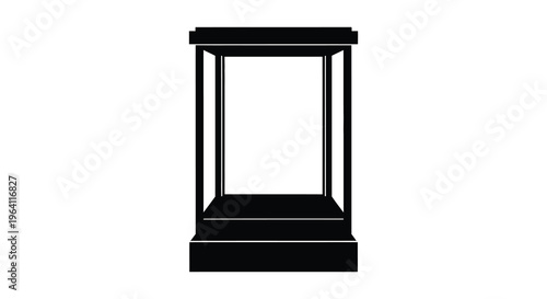 Black display case against a white background a striking silhouette