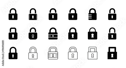 Collection of Padlock Icons: Security, Privacy, and Access Control Symbols