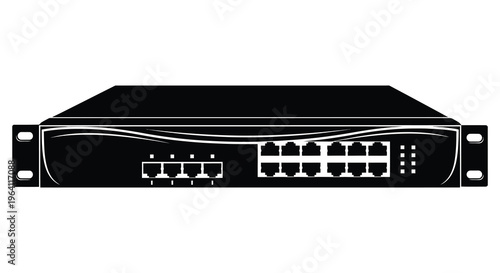 Black network rack mount with ports a distinct silhouette
