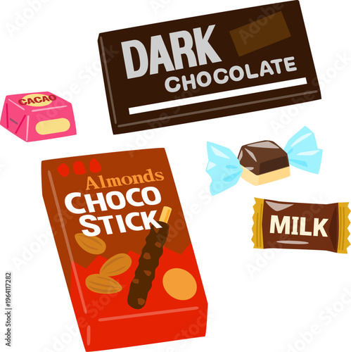 市販のチョコレート菓子のイラストセット