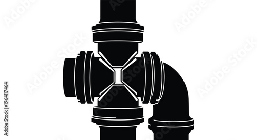 Industrial pipe fitting design in a stark black silhouette