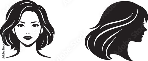 Female Hairstyle Silhouette Icons Set.