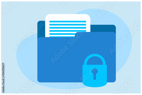 Data security with folder icon with lock, safe confidential information, data storage vector illustration