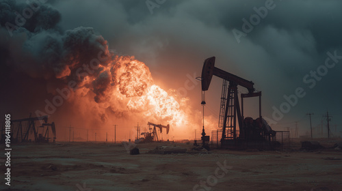 Industrial Oil Field Scene Reflecting Worldwide Fuel and Energy Demand, Generative AI