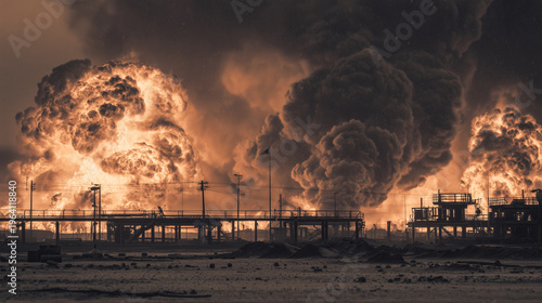 Petroleum Pumpjacks Standing Against the Sky During Oil Crisis, Generative AI