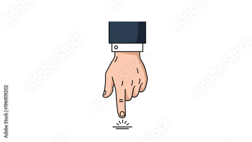 Close up of a hand with the index finger pressing a button or clicking on a specific point on a white background.